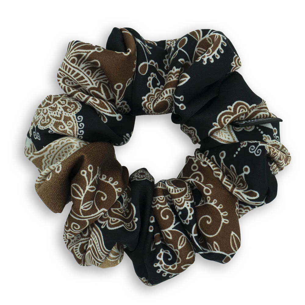G0264HCHS scrunchie černé rozety vzorovaná
