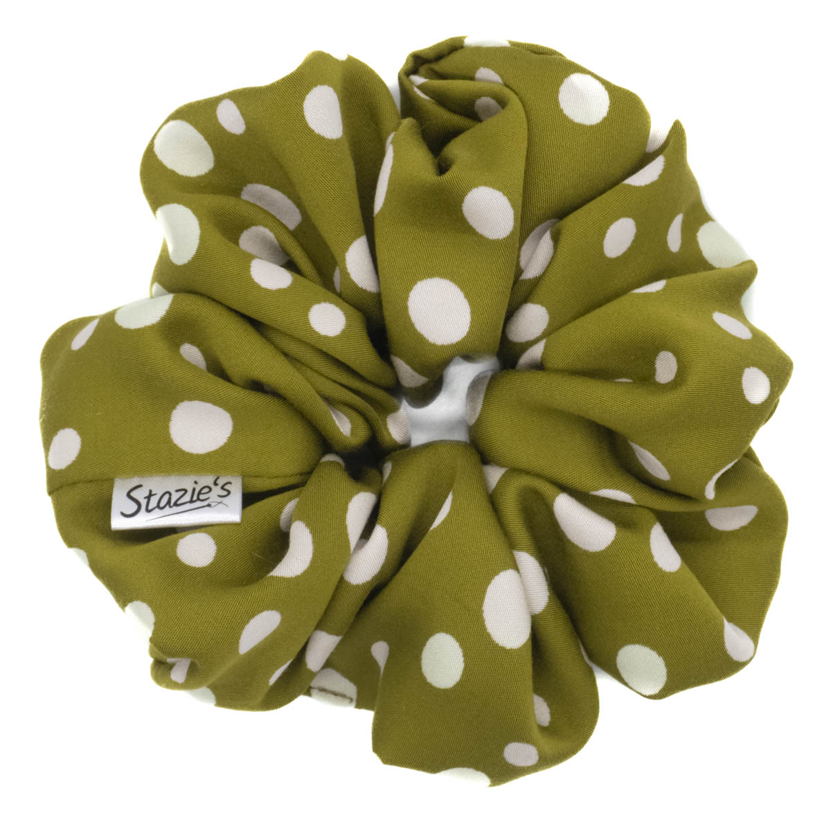 velká zelená scrunchie do vlasů s puntíky z pravého hedvábí G0484VZPH