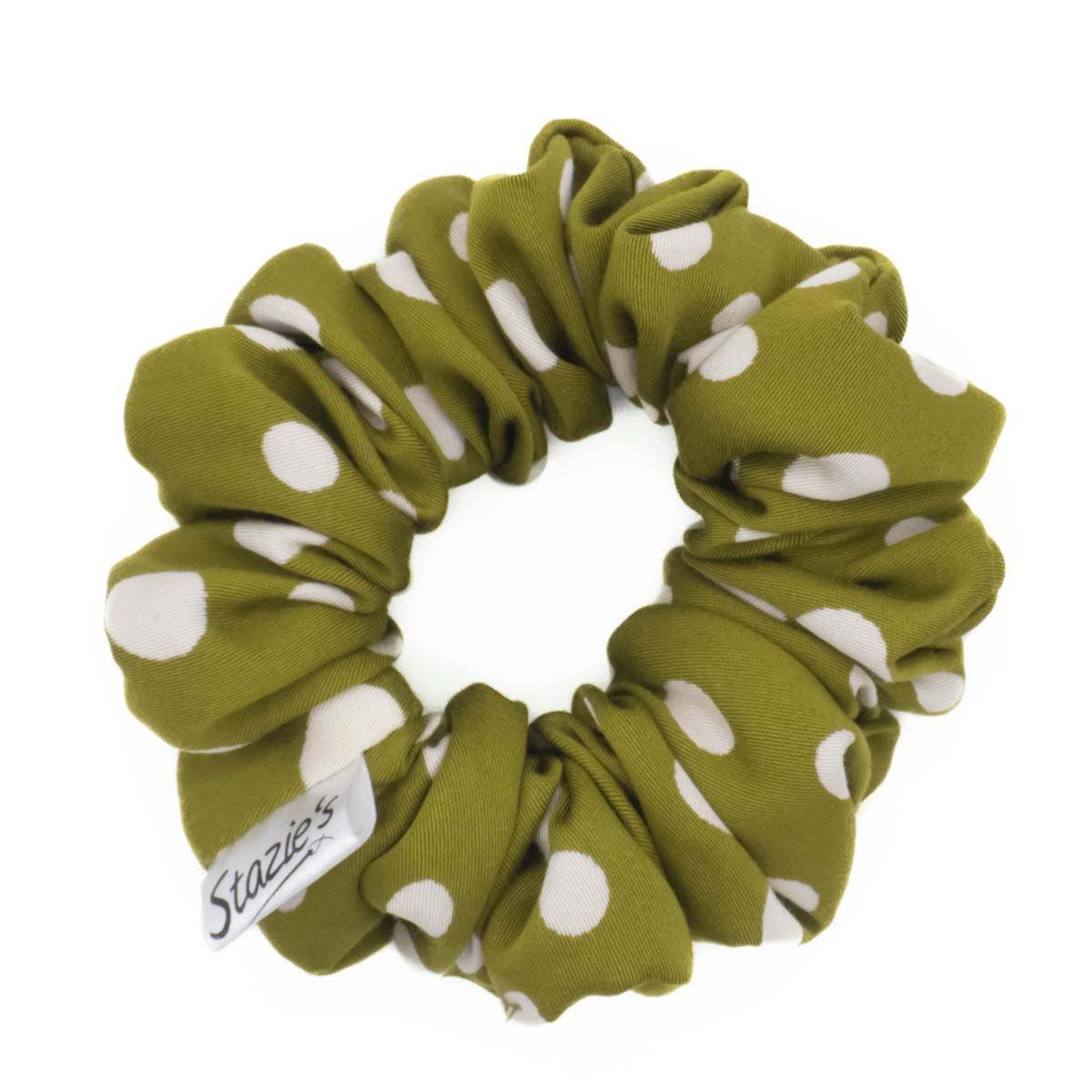 zelená scrunchie do vlasů s puntíky z hedvábí G0483MZPH