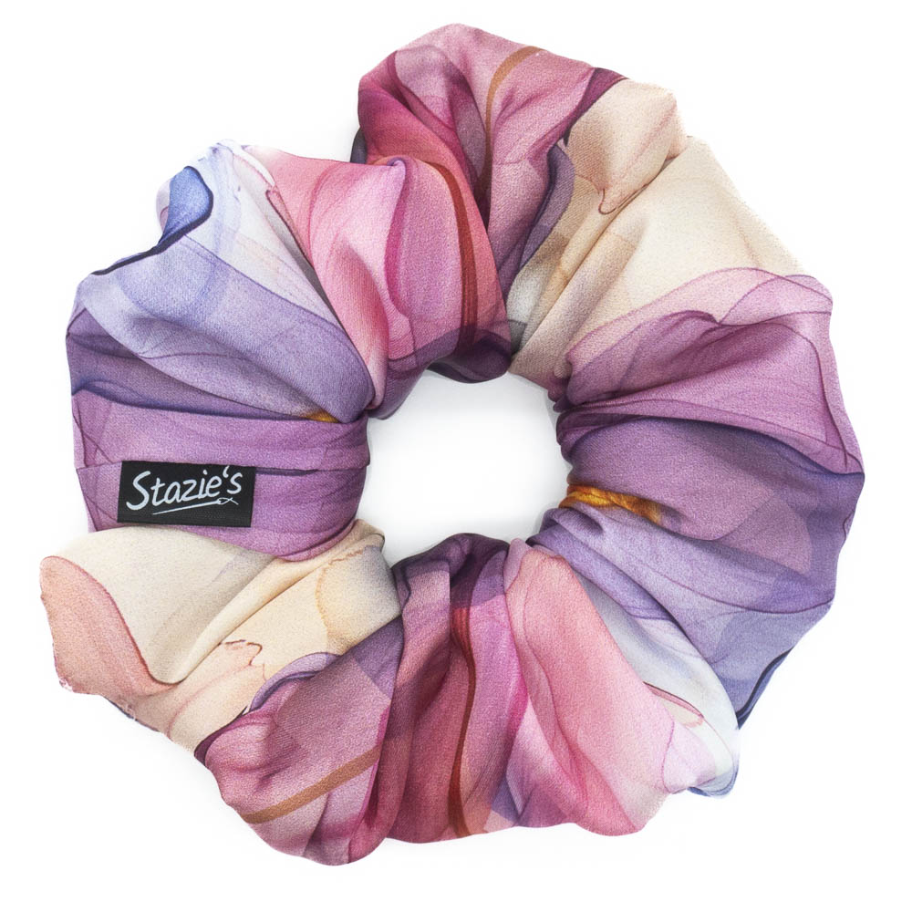 scrunchie gumička hedvábný satén růžový kosatec 0538