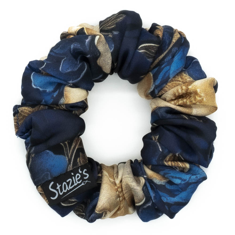 hedvábná gumička do vlasů modrá safírové květy malá g0543