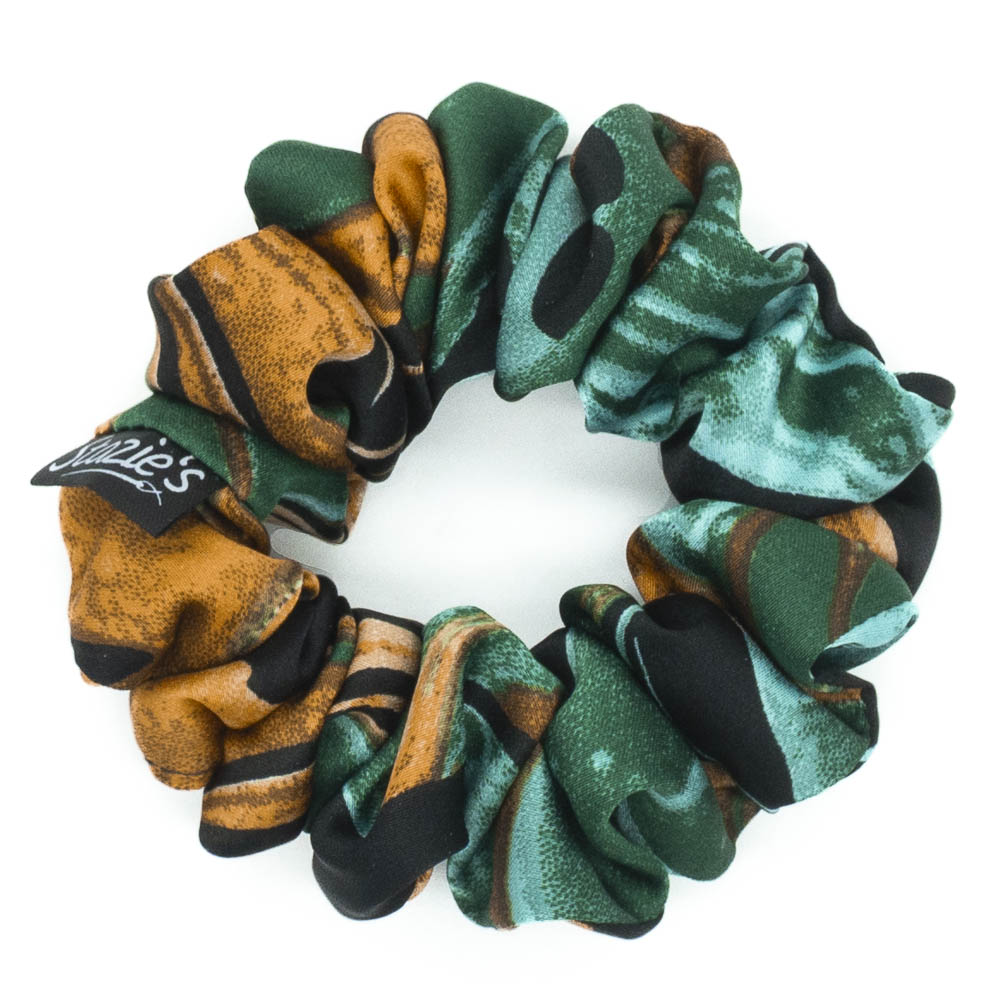 scrunchie gumička hedvábný satén zeleno okrová 0540 malá